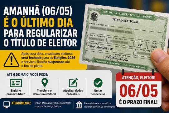 Amanh&atilde; &lpar;6&rpar; &eacute; o &uacute;ltimo dia para regularizar o t&iacute;tulo de eleitor