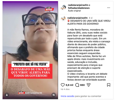 Vídeo de mãe atípica na Bahia viraliza e expõe críticas à prioridade de gastos públicos