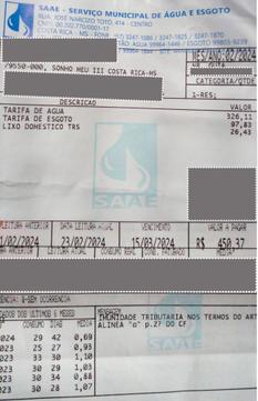 Conta de &aacute;gua vem R&dollar; 193&comma;87 a mais e causa indigna&ccedil;&atilde;o em moradora de Costa Rica