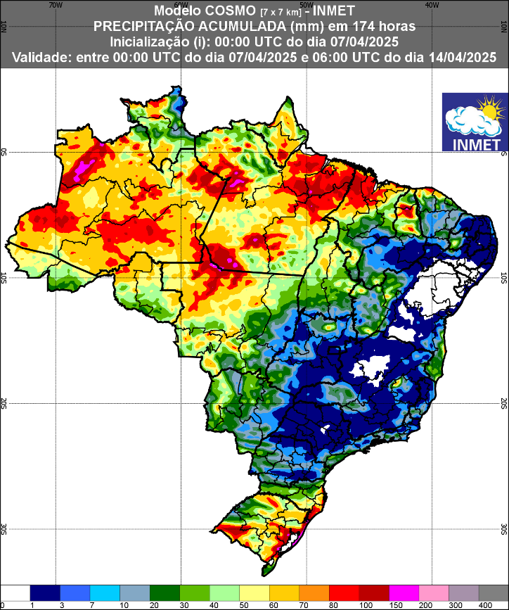 INMET prev&ecirc; semana chuvosa em parte do Centro-Oeste, incluindo munic&iacute;pios do norte sul-mato-grossense