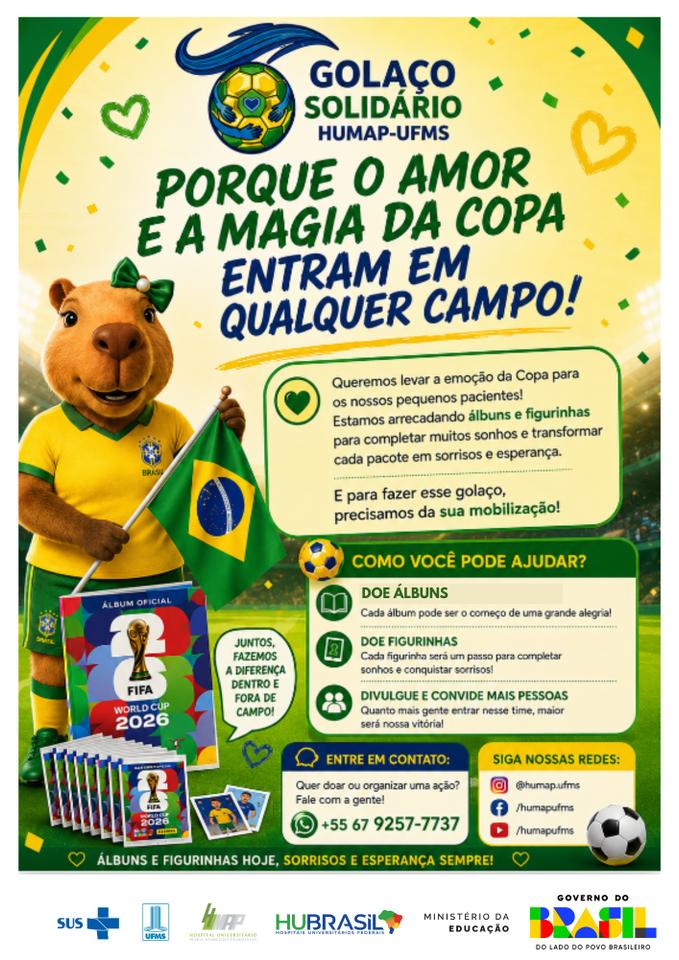 Gola&ccedil;o Solid&aacute;rio leva magia da Copa e arrecada doa&ccedil;&otilde;es para crian&ccedil;as internadas no Humap-UFMS