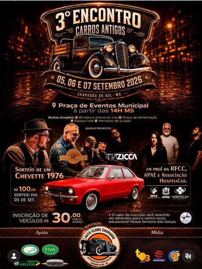 3º Encontro de Carros Antigos movimenta Chapadão do Sul com três dias de atrações em setembro