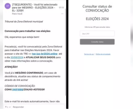 TRE&sol;MS emite alerta ap&oacute;s criminosos fazerem convoca&ccedil;&otilde;es falsas de mes&aacute;rios por e-mail